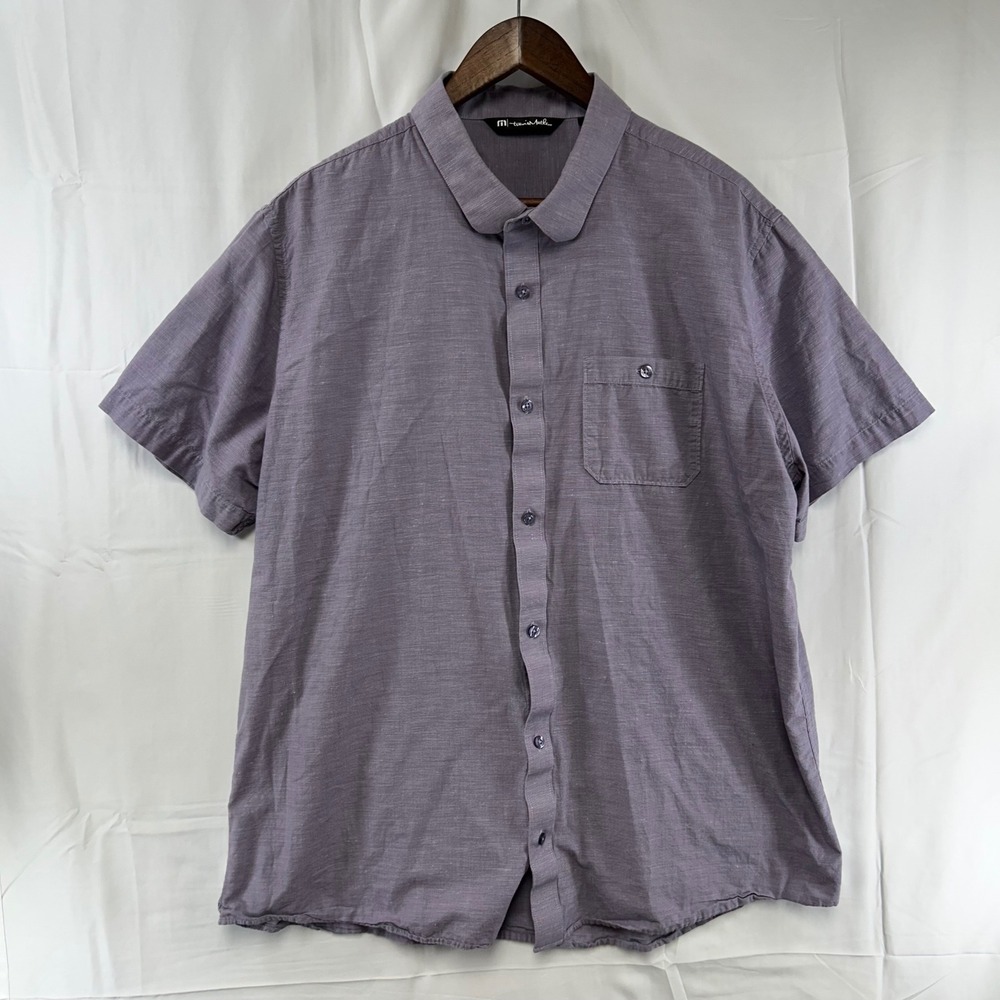 Travis Mathew‎ Button Up Shirt Mens 2XL XXL Purple Short Sleeve Heathered